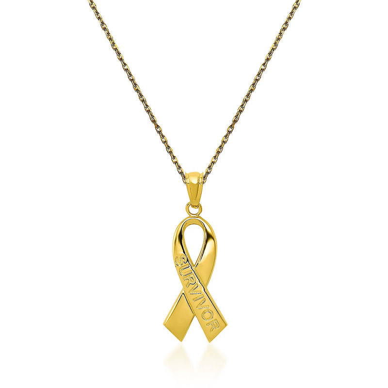 14kt Yellow Gold Breast Cancer &quot;Survivor&quot; Pendant Necklace. 18&quot; image number 0