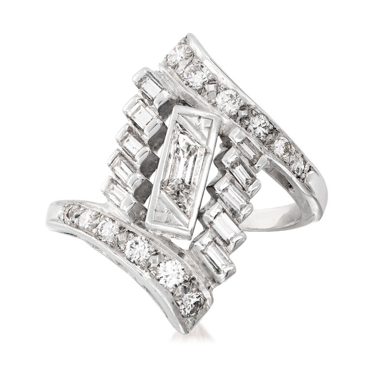 C. 1950 Vintage .85 ct. t.w. Diamond Geometric Ring in Platinum. Size 5.5 image number 0