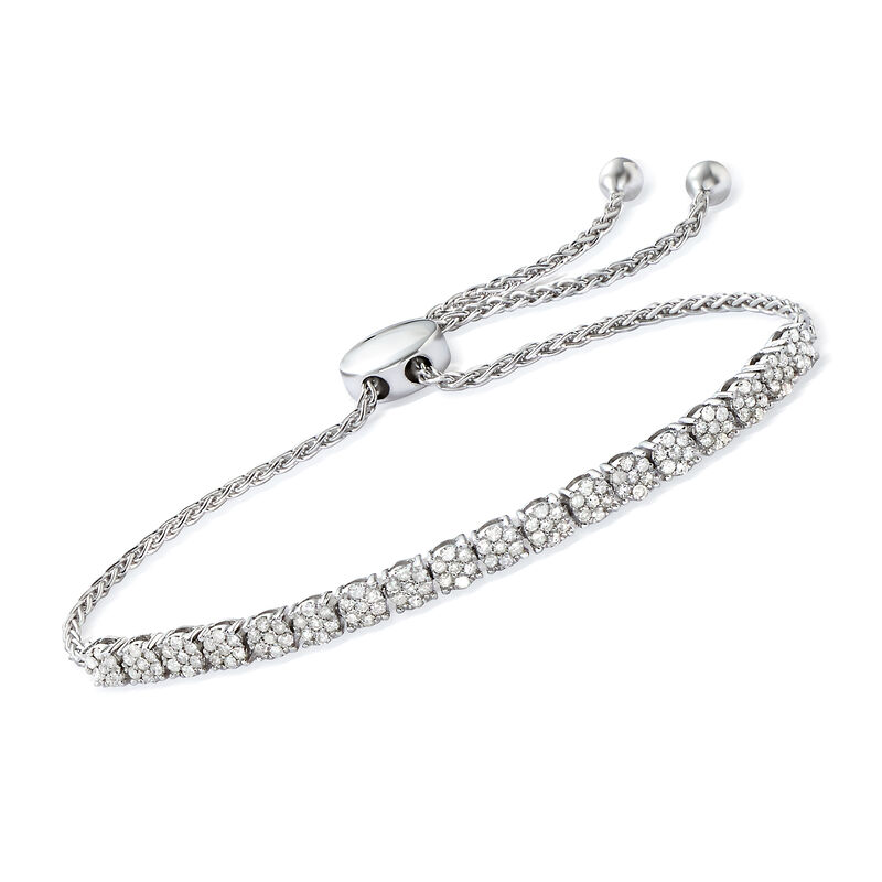 1.00 ct. t.w. Diamond Cluster Bolo Bracelet in Sterling Silver image number 0
