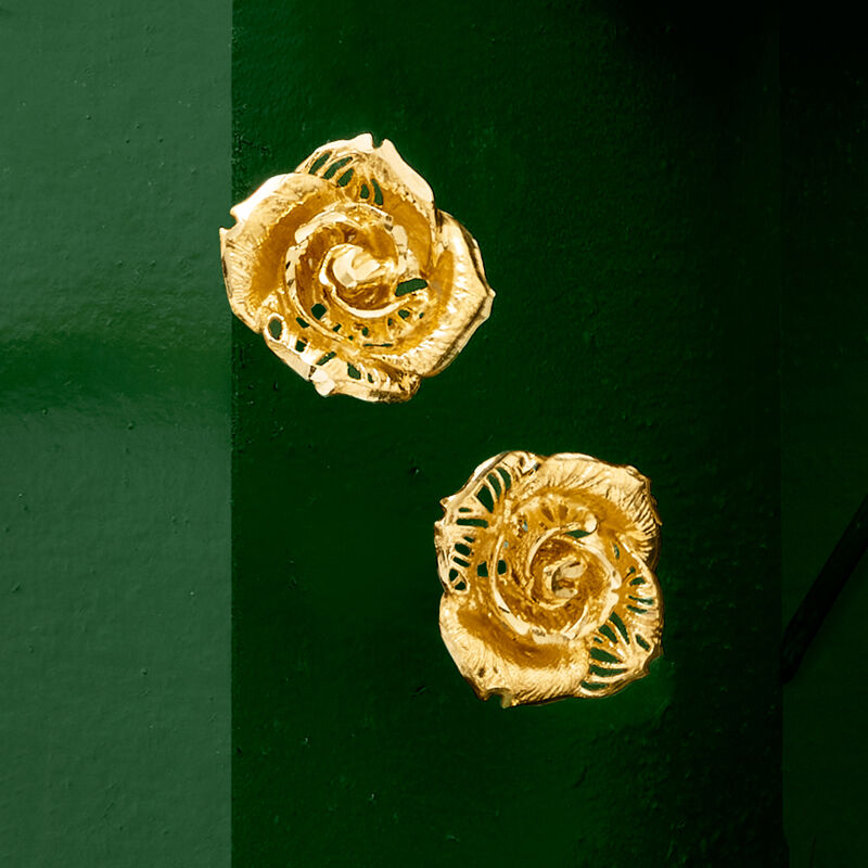 Italian 14kt Yellow Gold Rose Earrings image number 4