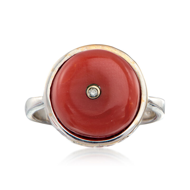 C. 1960 Vintage Carnelian and .25 ct. t.w. Diamond Ring in 18kt White Gold image number 0