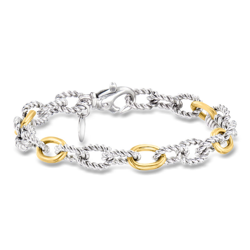 Phillip Gavriel "Italian Cable" Sterling Silver and 18kt Yellow Gold Alternating Cable and Rope-Link Bracelet. 7.5" image number 0