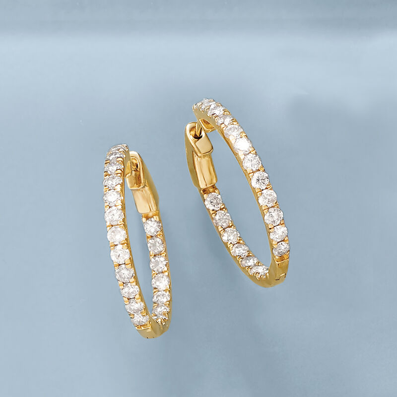 1.50 ct. t.w. Diamond Inside-Outside Hoop Earrings in 14kt Yellow Gold. 3/4&quot; image number 4