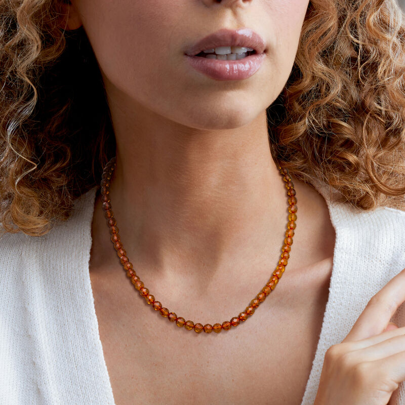 Amber Bead Necklace with 18kt Gold Over Sterling. 18" image number 0