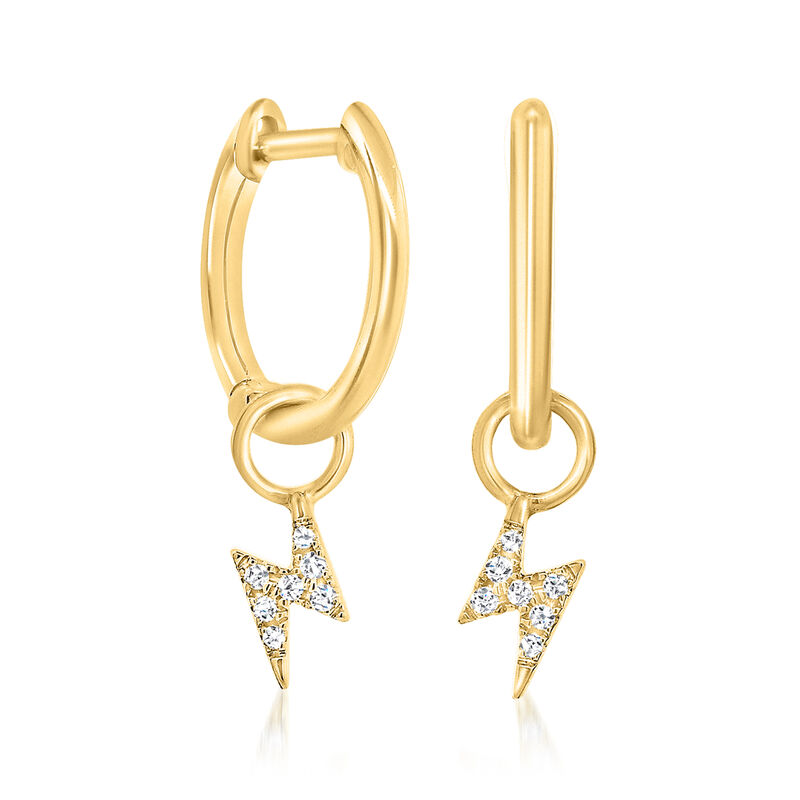 Diamond-Accented Removable Lightning Bolt Hoop Drop Earrings in 14kt Yellow Gold image number 1