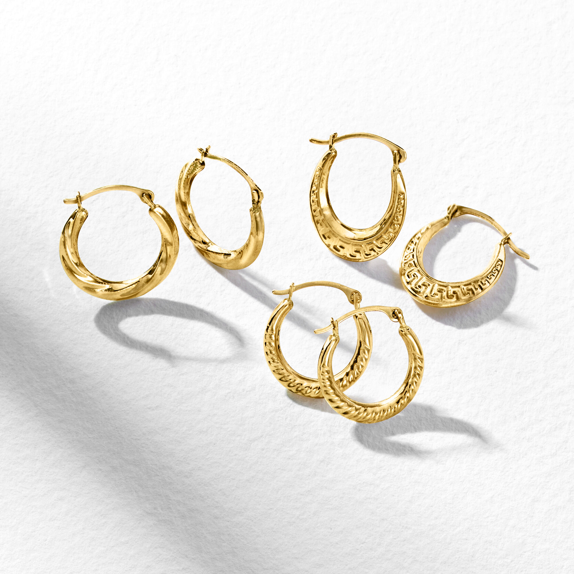 14kt Yellow Gold Jewelry Set: Three Pairs of Hoop Earrings. 1