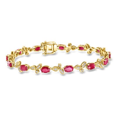 7.00 ct. t.w. Ruby and .56 ct. t.w. Diamond Bracelet in 14kt Yellow Gold