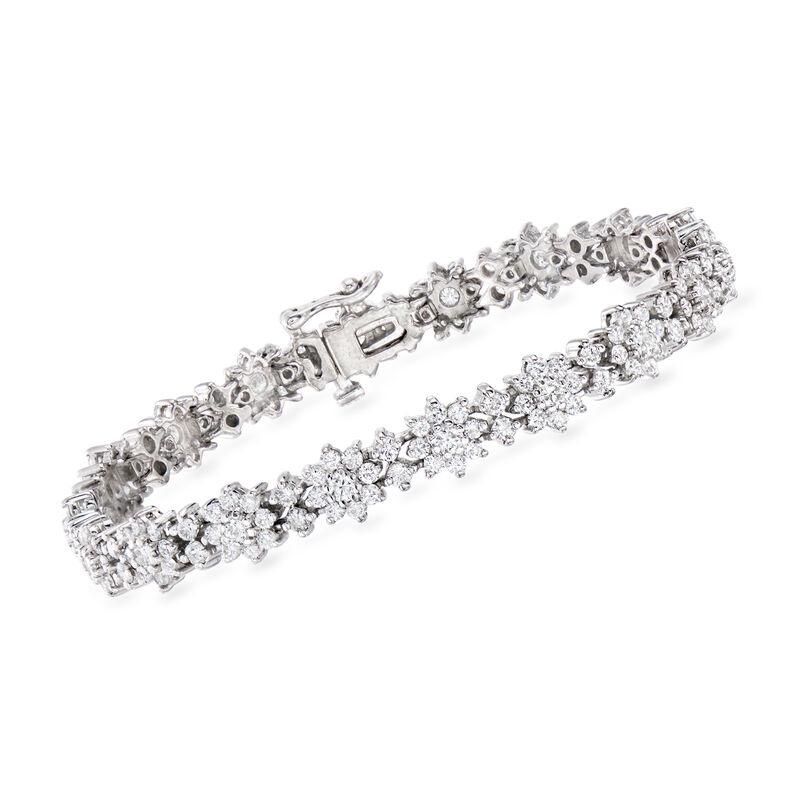 C. 1980 Vintage 7.20 ct. t.w. Diamond Floral Bracelet in 18kt White Gold. 7&quot; image number 0
