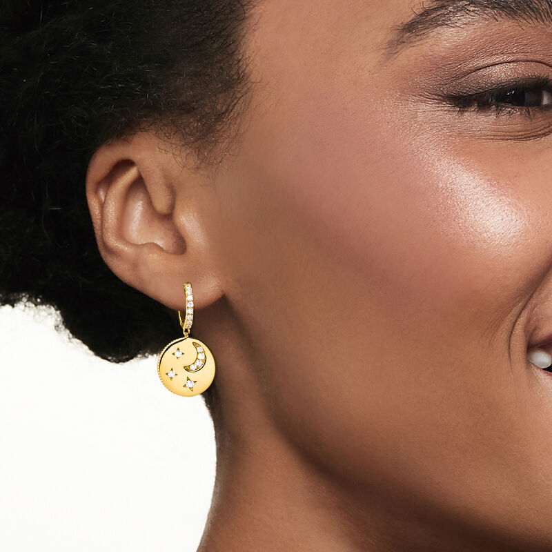 .50 ct. t.w. CZ Star and Moon Drop Earrings in 18kt Gold Over Sterling  image number 1