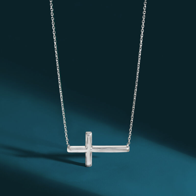Italian Sterling Silver Sideways Cross Necklace image number 2