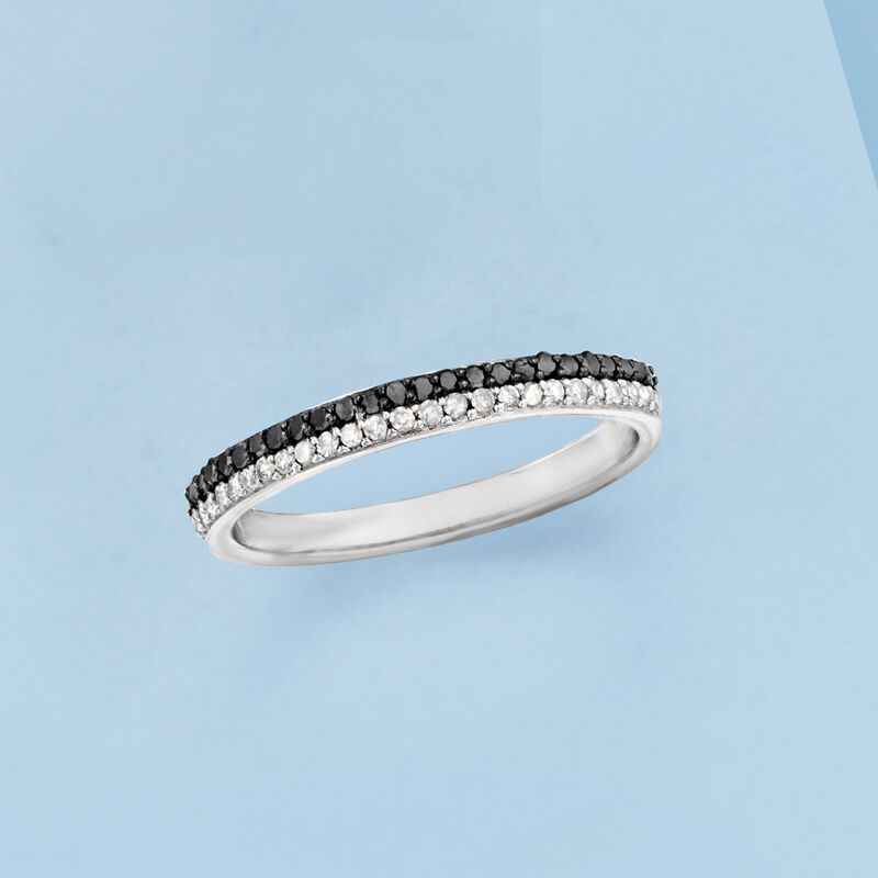 .25 ct. t.w. Black and White Diamond Two-Row Ring in Sterling Silver image number 3