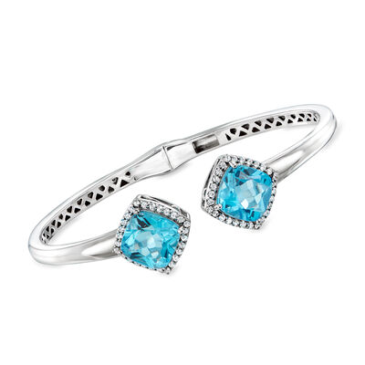 9.50 ct. t.w. Swiss Blue Topaz Cuff Bracelet with .80 ct. t.w. White Topaz in Sterling Silver
