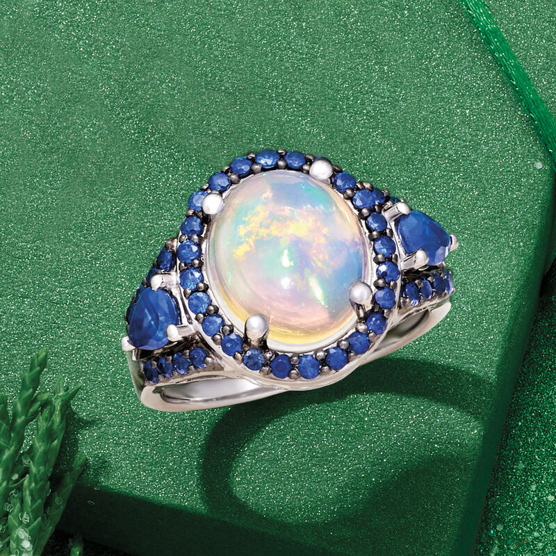 Opal and 1.30 ct. t.w. Sapphire Ring in Sterling Silver image number 4