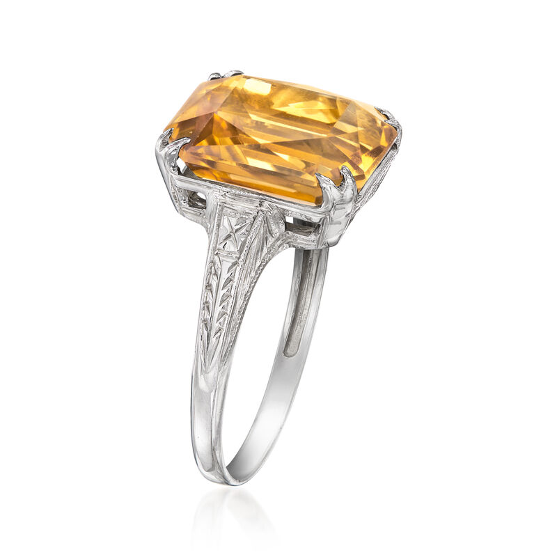 C. 1950 Vintage 5.25 Carat Citrine Ring in 14kt White Gold image number 2