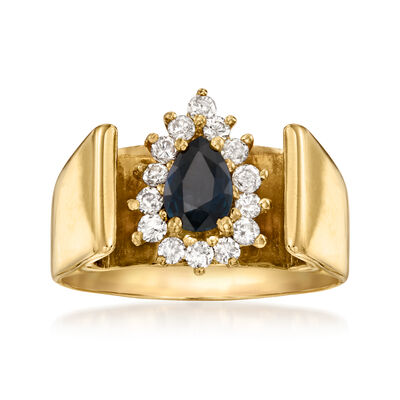 C. 1980 Vintage .40 Carat Sapphire Ring with .35 ct. t.w. Diamonds in 14kt Yellow Gold