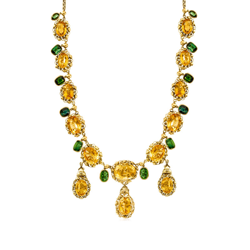 C. 1950 Vintage 48.50 ct. t.w. Citrine and 13.50 ct. t.w. Green Tourmaline Necklace in 18kt Yellow Gold image number 0
