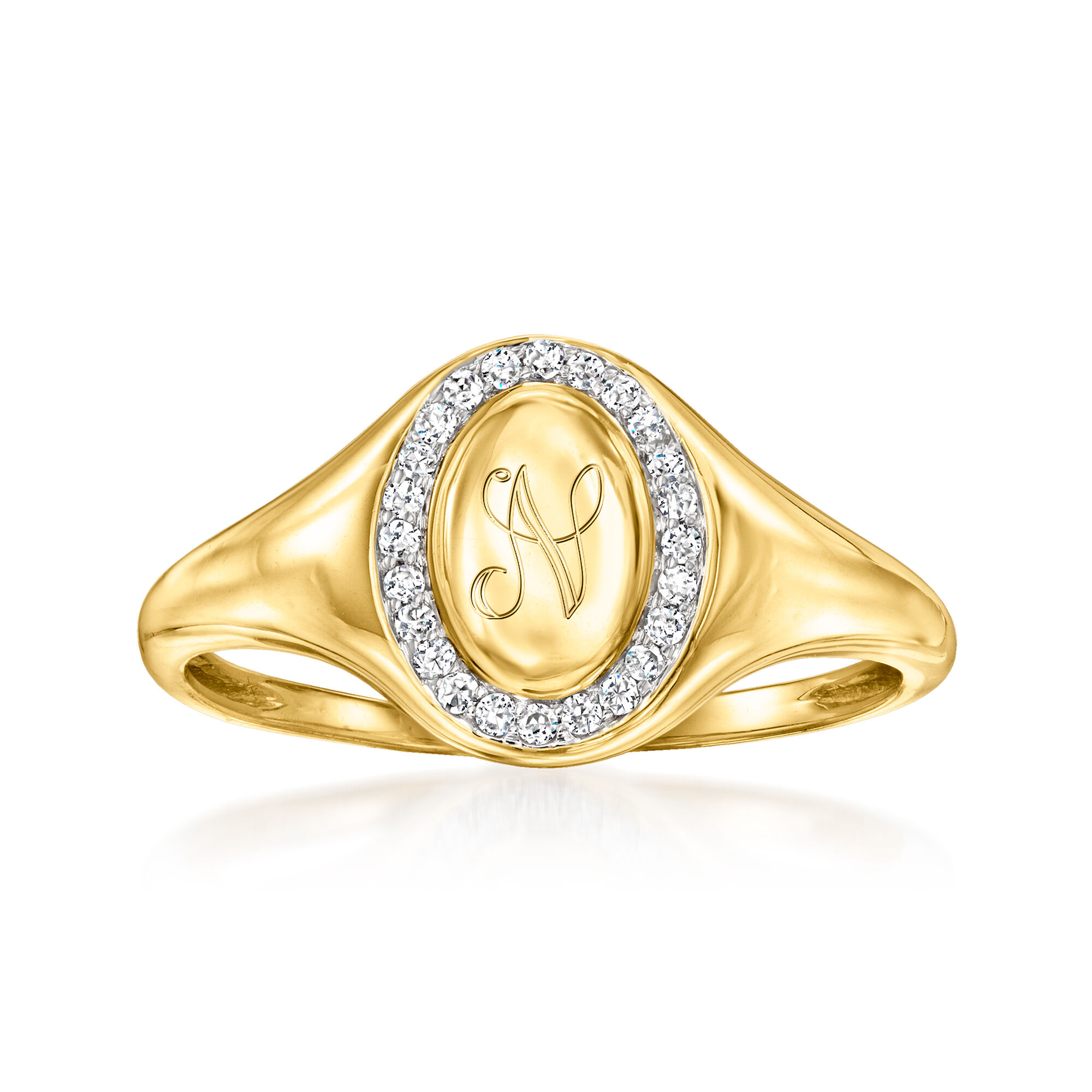 10 ct. t.w. Diamond Personalized Oval Signet Ring in 14kt Yellow