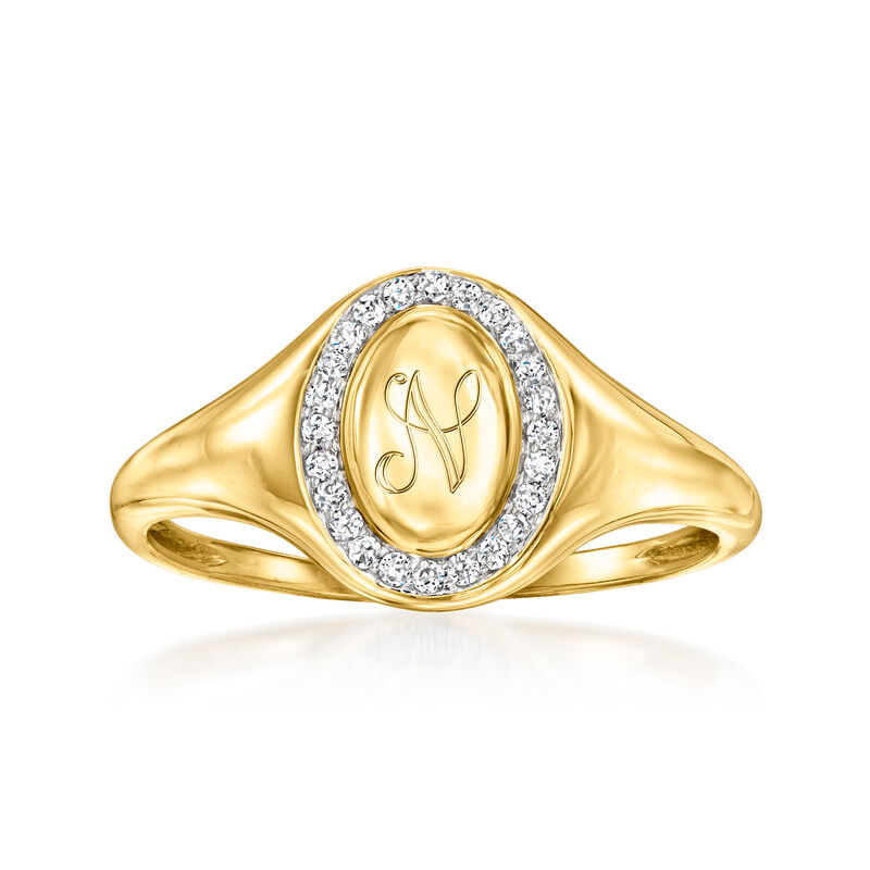 Single-Initial - .10 ct. t.w. Diamond Oval Signet Ring in 14kt Yellow Gold. Size 7  image number 0