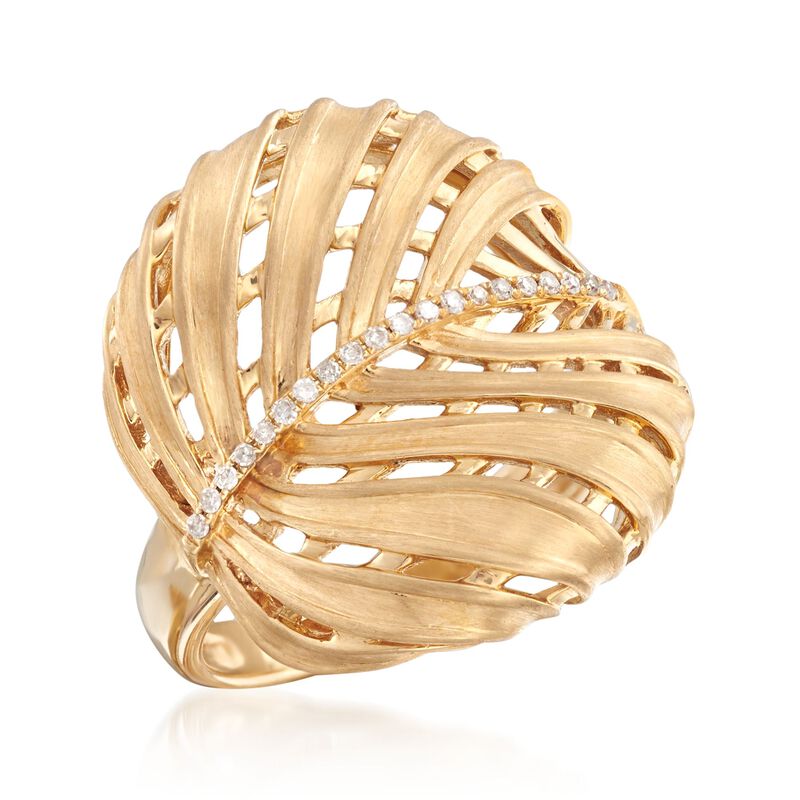 18kt Yellow Gold Leaf Ring with Diamond Accents  image number 3