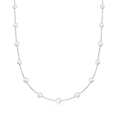 6-6.5mm Cultured Pearl Station Necklace in Sterling Silver