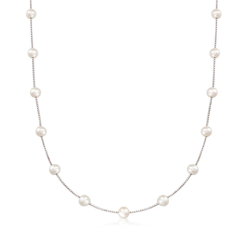 6-6.5mm Cultured Pearl Station Necklace in Sterling Silver image number 0