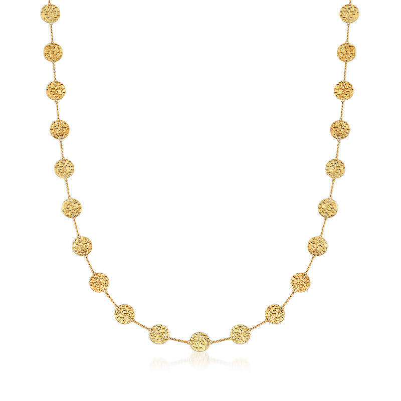 14kt Yellow Gold Hammered Disc Station Necklace image number 0