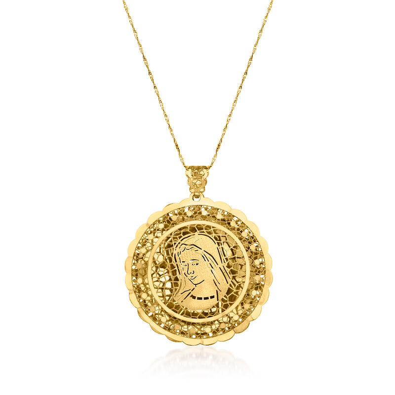 Italian 14kt Yellow Gold Virgin Mary Filigree Medallion Pendant image number 2
