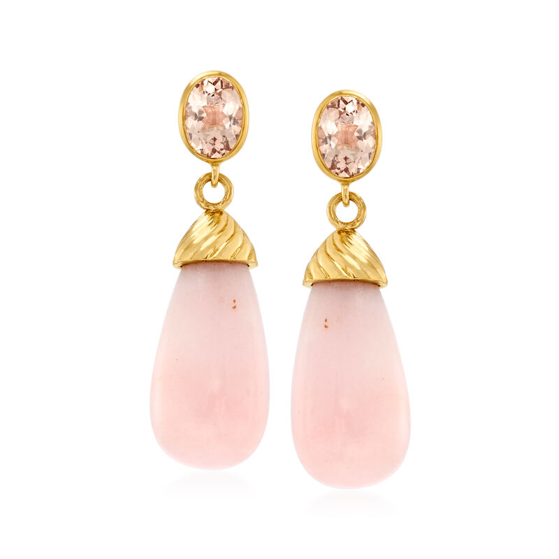 Pink Opal and 1.40 ct. t.w. Morganite Drop Earrings in 18kt Gold Over Sterling image number 0
