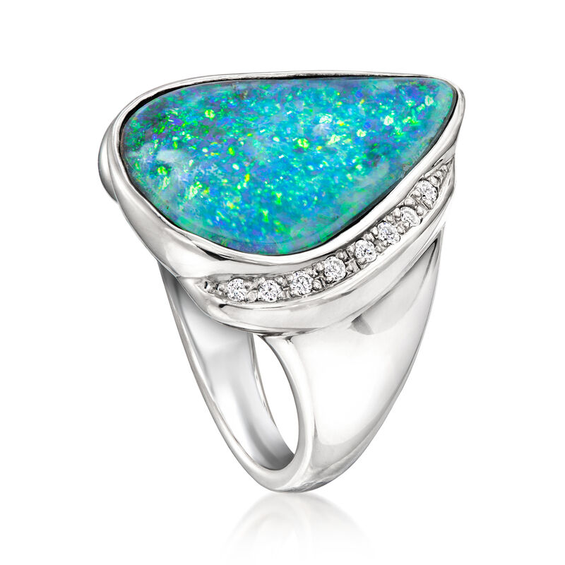 C. 1980 Vintage Black Opal and .11 ct. t.w. Diamond Ring in Platinum. Size 6.5 image number 3