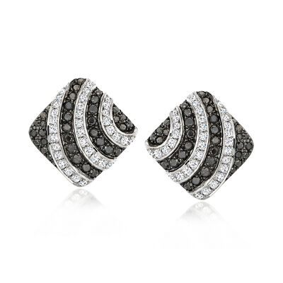 C. 1990 Vintage 2.65 ct. t.w. Black and White Diamond Square Earrings in 18kt White Gold