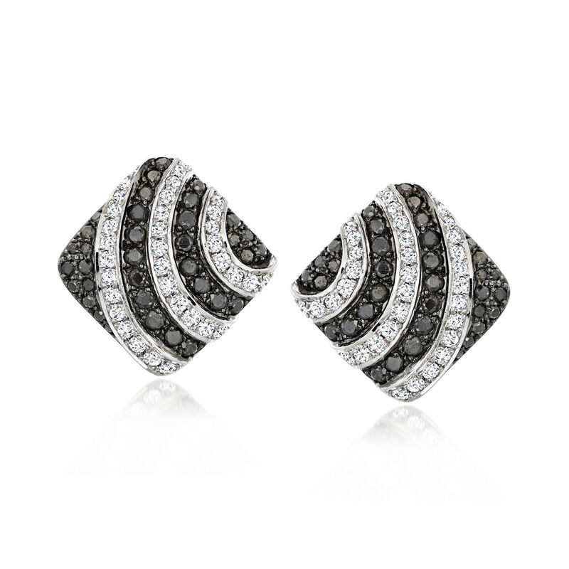 C. 1990 Vintage 2.65 ct. t.w. Black and White Diamond Square Earrings in 18kt White Gold image number 0