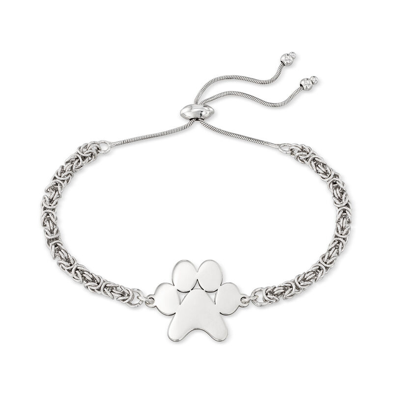 Sterling Silver Paw Print Byzantine Bolo Bracelet image number 2
