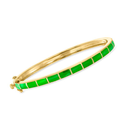 Green Enamel Striped Bangle Bracelet in 18kt Gold Over Sterling