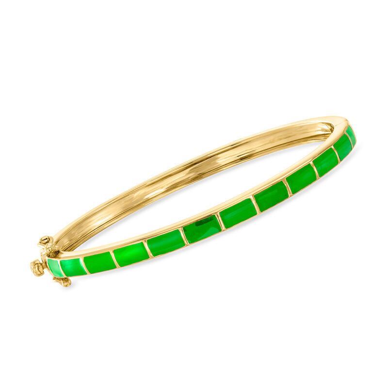Green Enamel Striped Bangle Bracelet in 18kt Gold Over Sterling image number 0