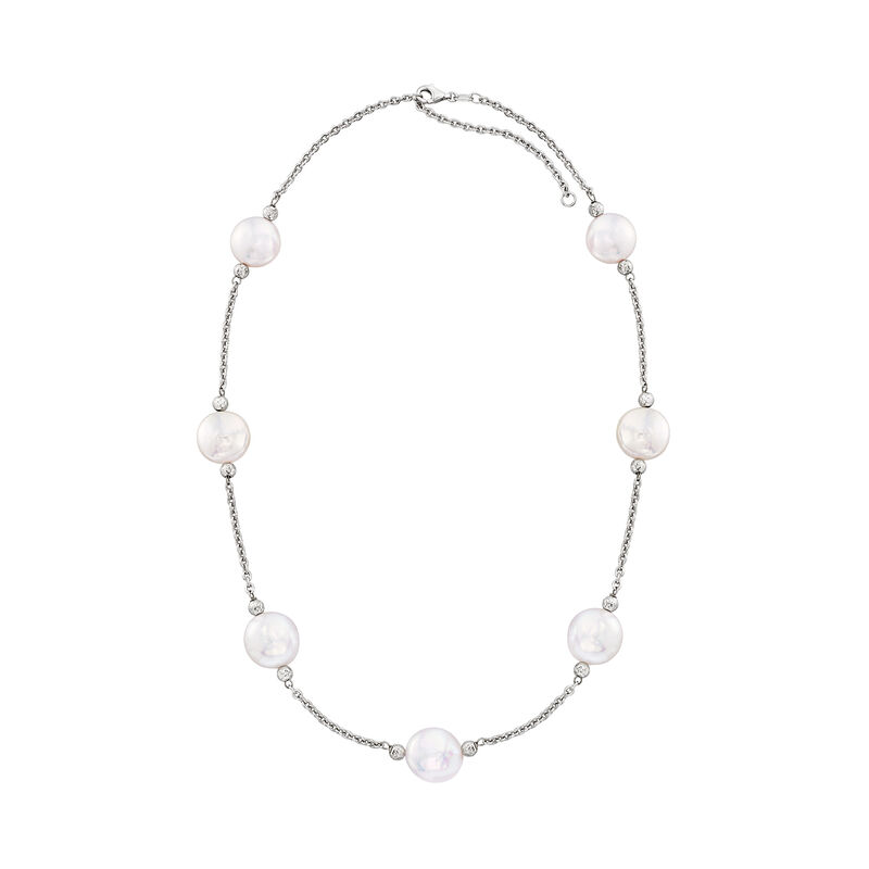 13-14mm Cultured Baroque Coin Pearl   Station Necklace in Sterling Silver  image number 2