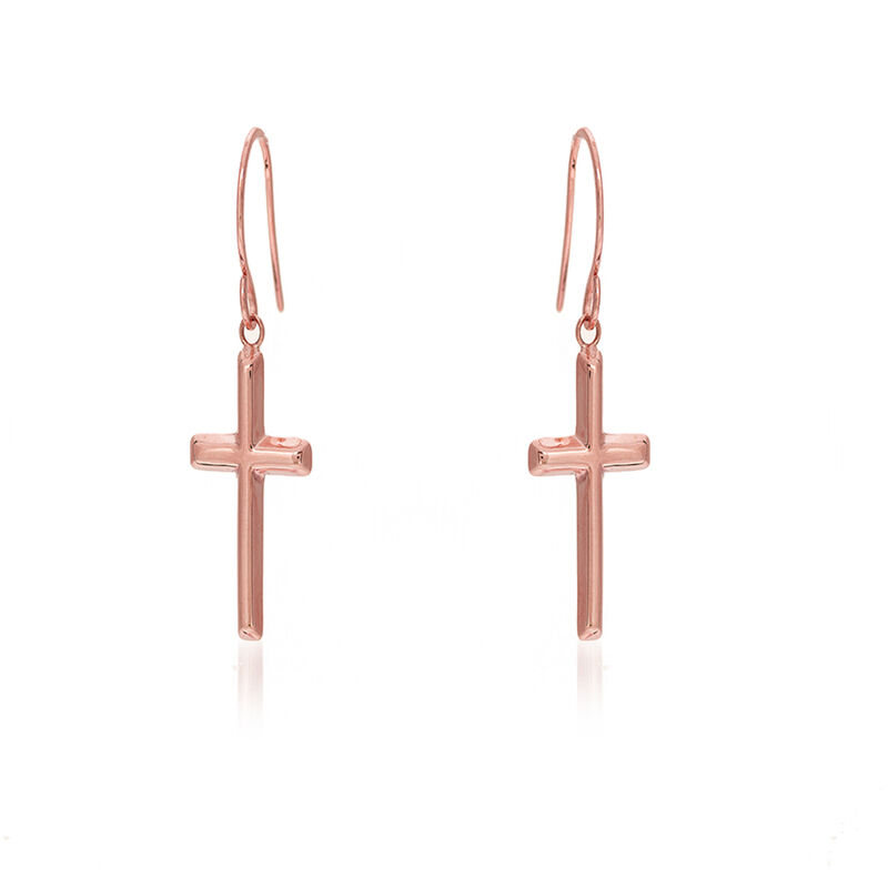 14kt Rose Gold Dangle Cross Earrings. 3/4&quot; image number 0