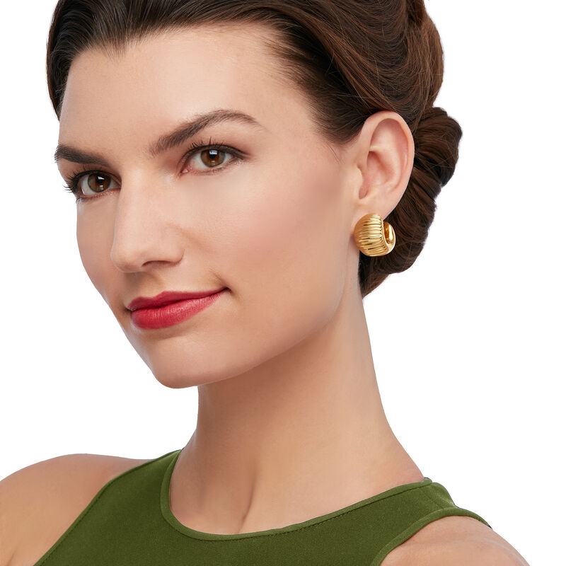 Andiamo 14kt Yellow Gold Textured and Polished Hoop Earrings image number 1