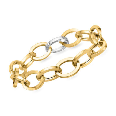 Italian .20 ct. t.w. Diamond Cable-Link Bracelet in 14kt Two-Tone Gold