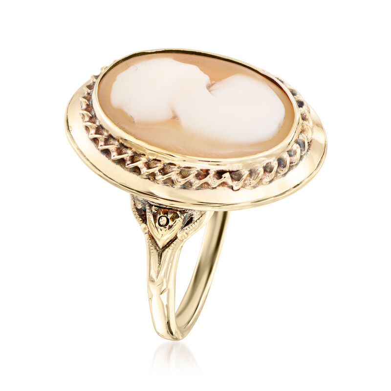 C. 1960 Vintage Brown Shell Cameo Ring in 10kt Yellow Gold. Size 6.75 image number 2