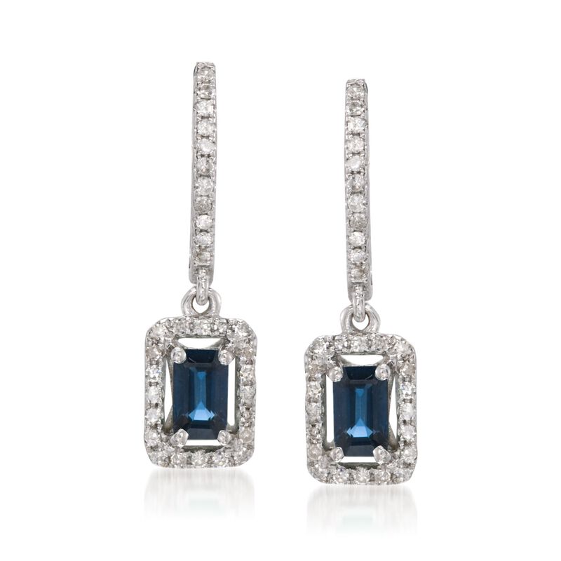 .65 ct. t.w. Sapphire and .25 ct. t.w. Diamond Hoop Drop Earrings in 14kt White Gold image number 0