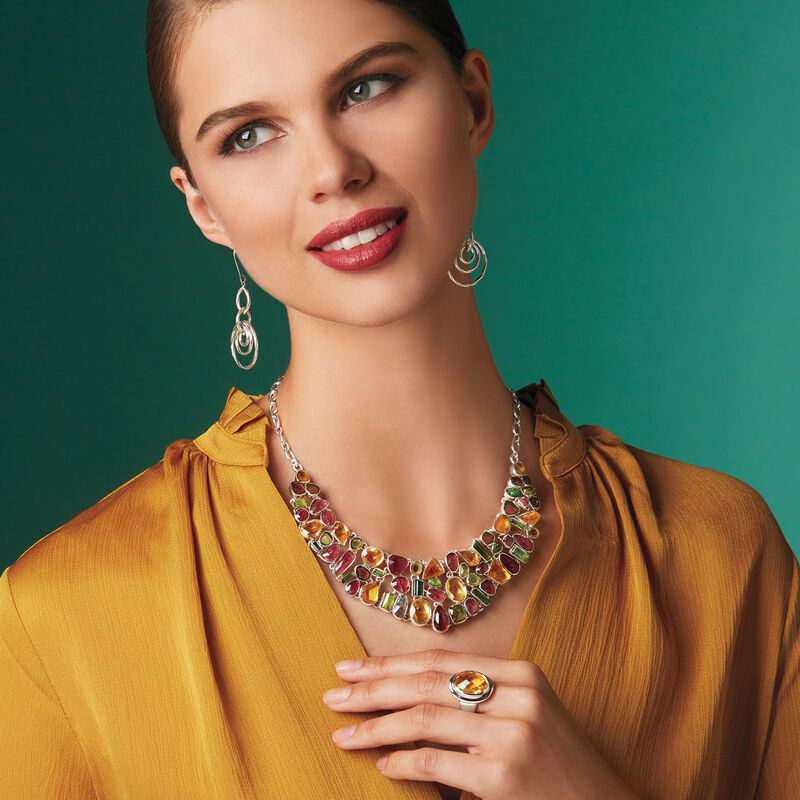 41.50 ct. t.w. Multicolored Tourmaline and 34.25 ct. t.w. Citrine Bib Necklace in Sterling Silver image number 3