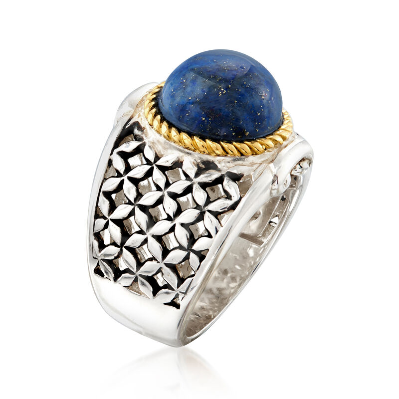 Lapis Basketweave Ring in Two-Tone Sterling Silver. Size 9 image number 2