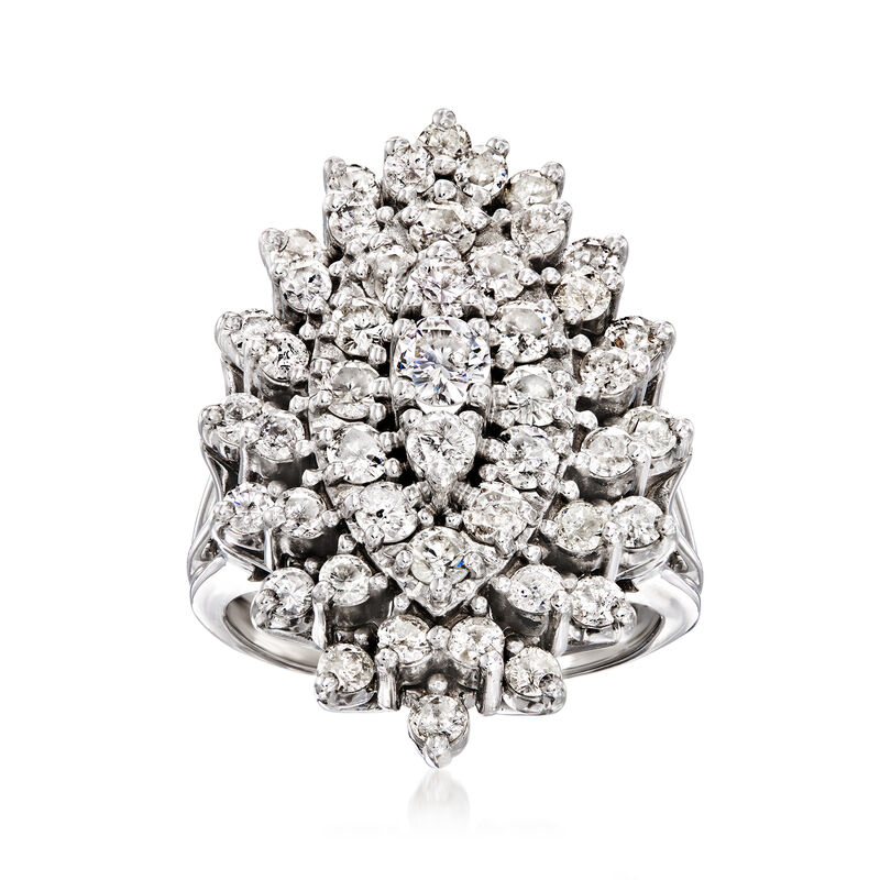 C. 1960 Vintage 3.15 ct. t.w. Diamond Cluster Cocktail Ring in 14kt White Gold image number 0
