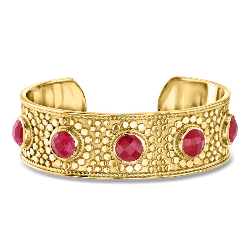 6.50 ct. t.w. Ruby Cuff Bracelet in 18kt Gold Over Sterling Silver image number 0