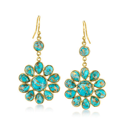 Turquoise Flower Drop Earrings in 18kt Gold Over Sterling