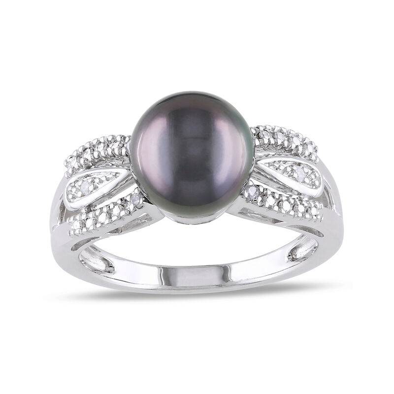 9-9.5mm Black Cultured Tahitian Pearl with Diamond Accents in Sterling Silver image number 0