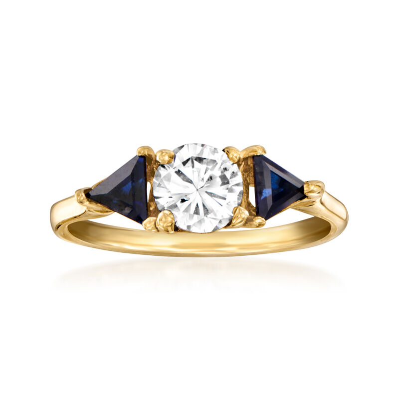 C. 1980 Vintage .67 Carat Diamond Ring with .50 ct. t.w. Sapphires in 14kt Yellow Gold. Size 5.25 image number 0