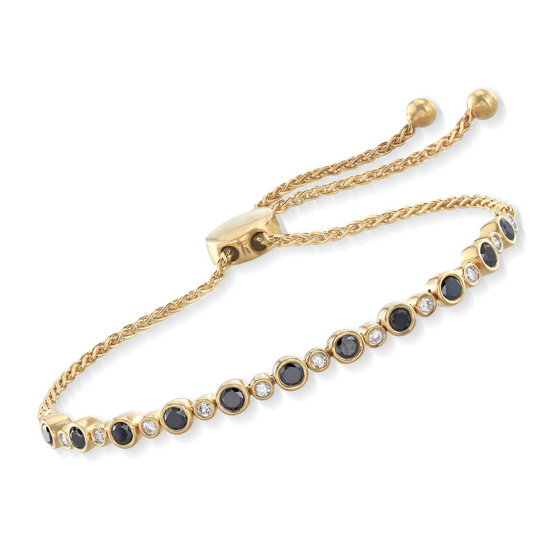 1.00 ct. t.w. Bezel-Set Black and White Diamond Bolo Bracelet in 18kt Yellow Gold Over Sterling  image number 0