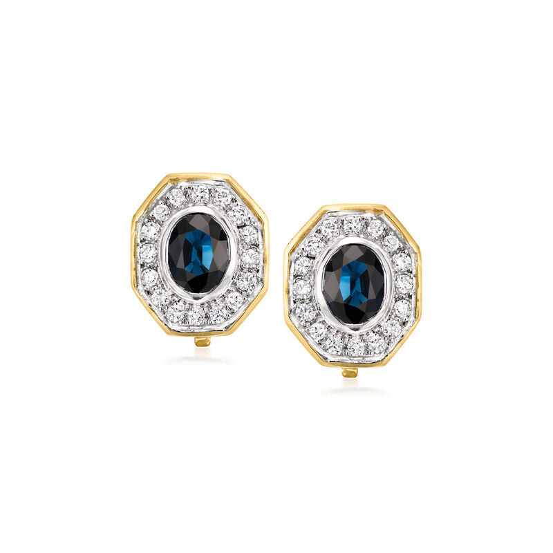 C. 1980 Vintage 2.60 ct. t.w. Sapphire and 1.00 ct. t.w. Diamond Earrings in 14kt Yellow Gold  image number 0