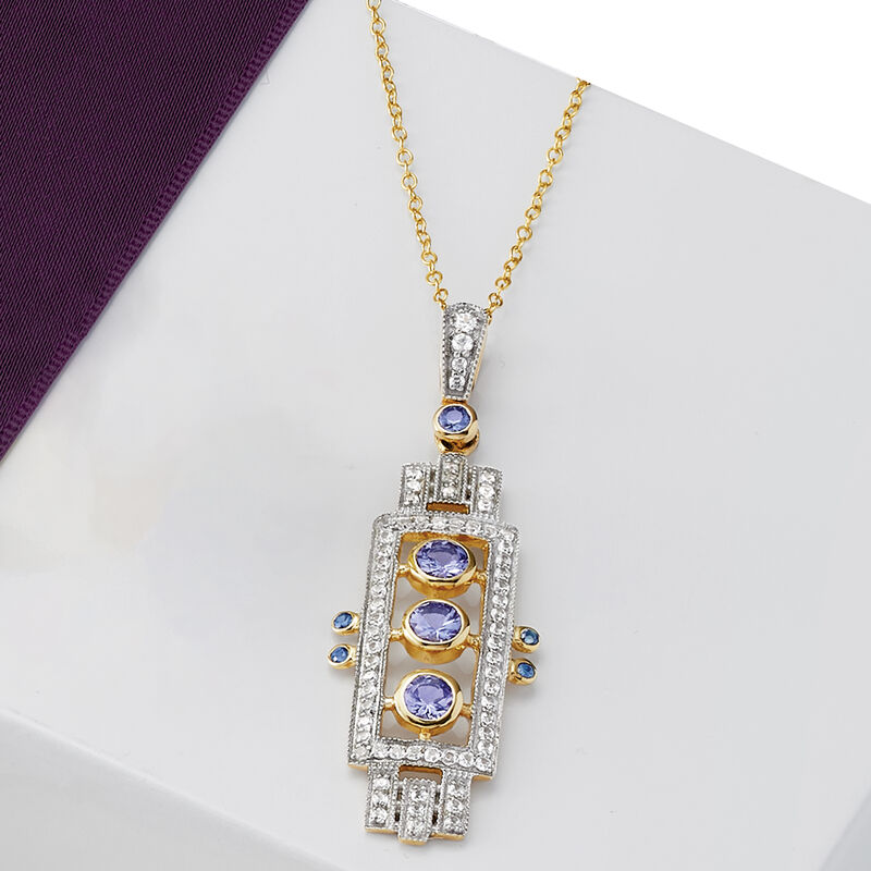 .70 ct. t.w. Tanzanite and .70 ct. t.w. White Zircon Pendant Necklace in 18kt Gold Over Sterling image number 2